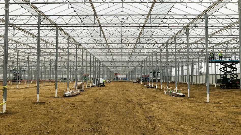 A BrightFarms greenhouse under construction